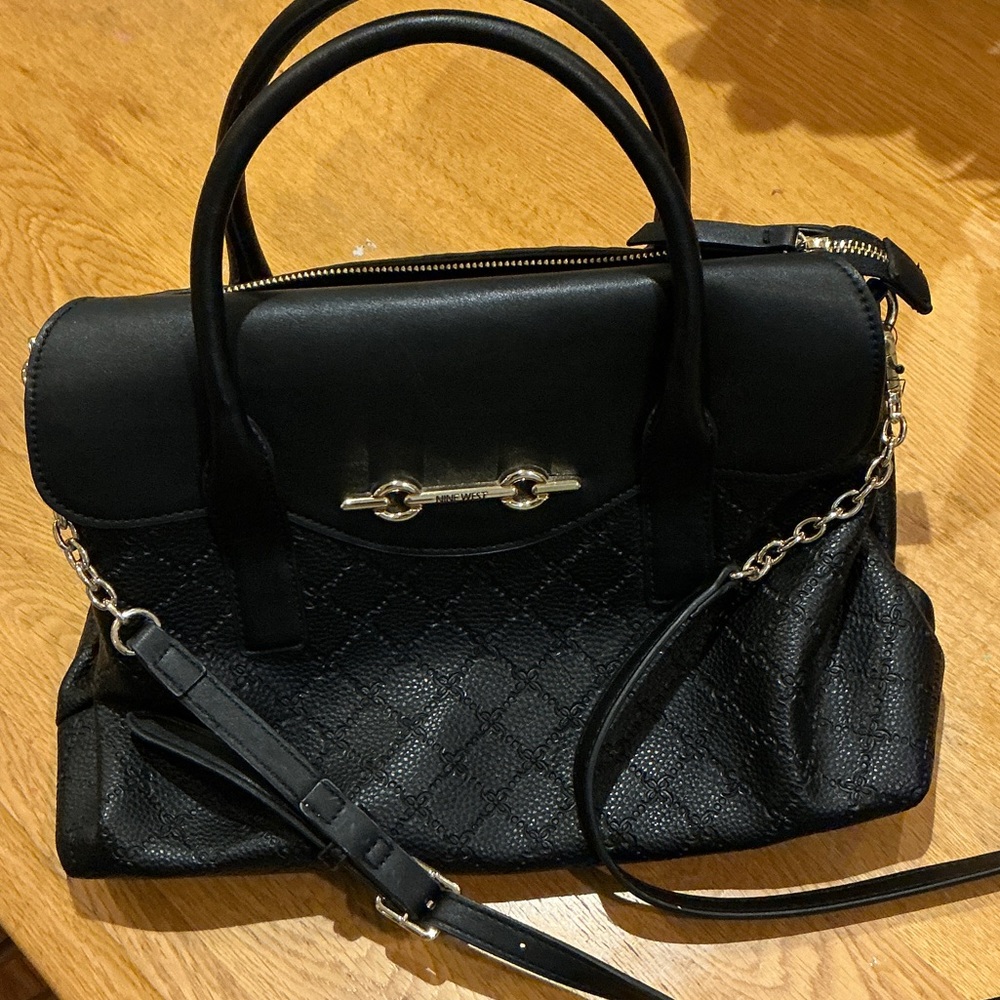 Nine West Black Satchel with Chain Detail